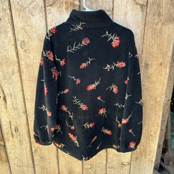 VTG Early Winters Womens Jacket Large Black Full Zip Fleece Floral Vintage - Picture 6 of 12